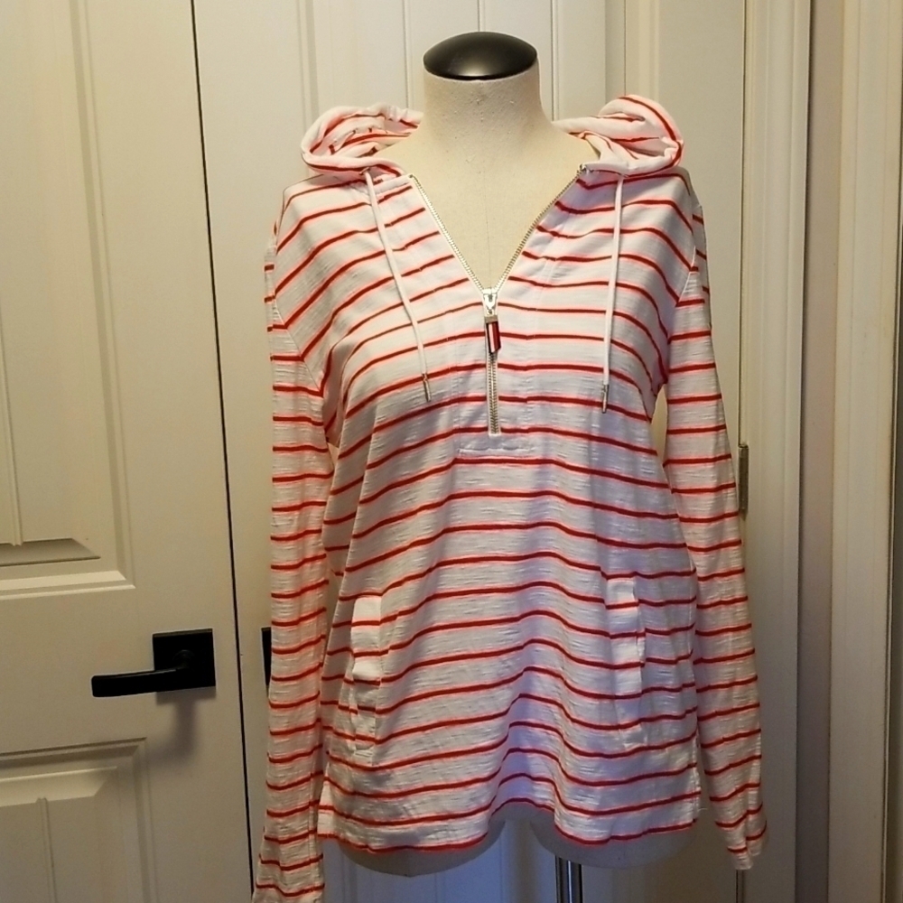Tommy Hilfiger Drawstring Striped Hoodie 100 % Cotton Preppy Collegiate Small